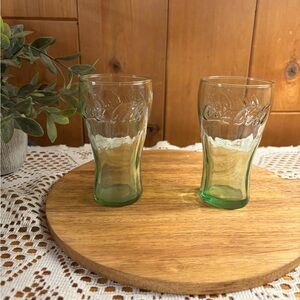 Mini Coca Cola Embossed Green Glass Set